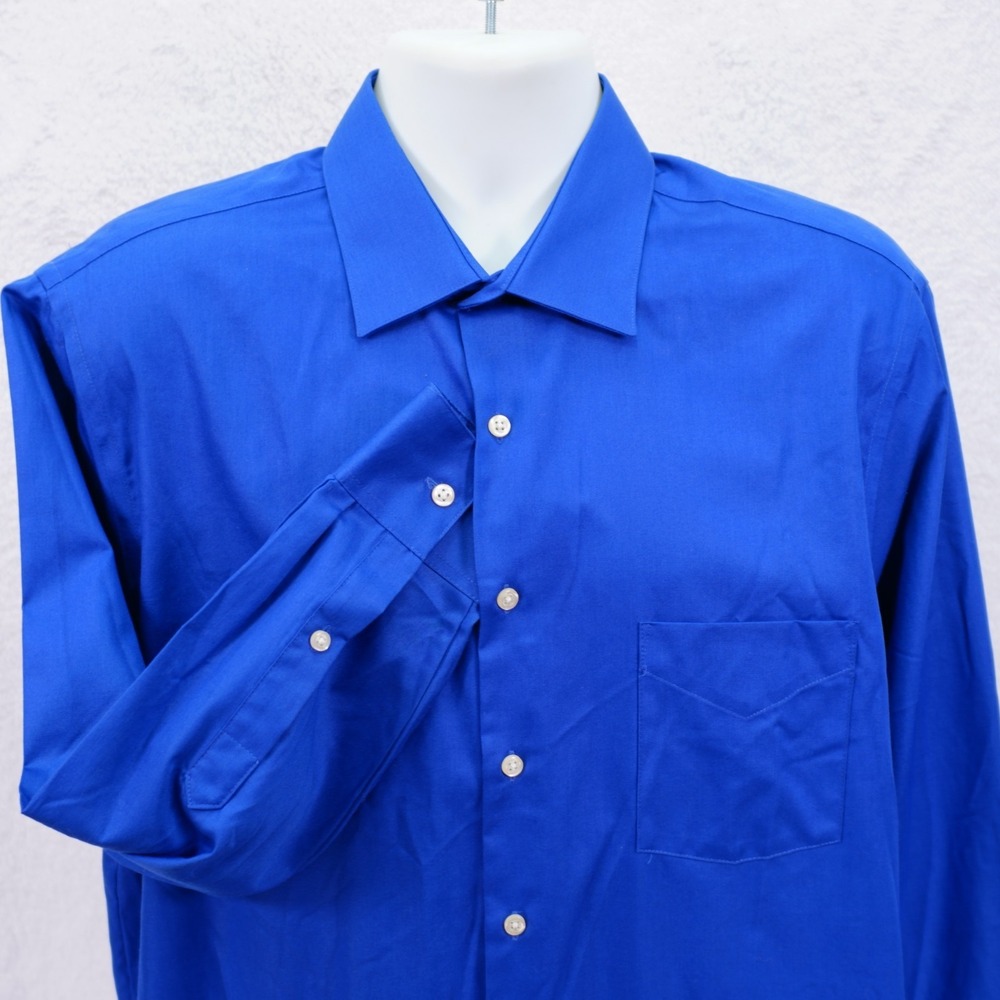 Van Huesen Blue -17 32/33- Regular Fit Non Iron Collared Dress Shirt Cotton Poly